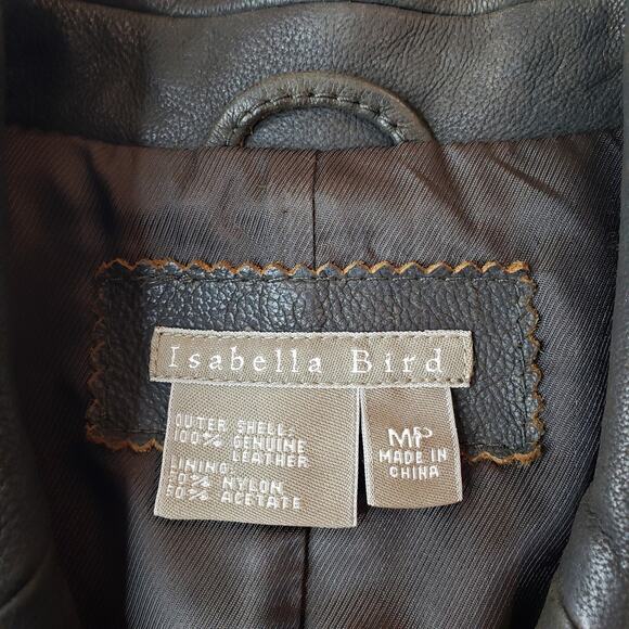 ISABELLA BIRD Pebbled Leather Brown Jacket Women's Petite Med Light Distressing - Picture 2 of 14